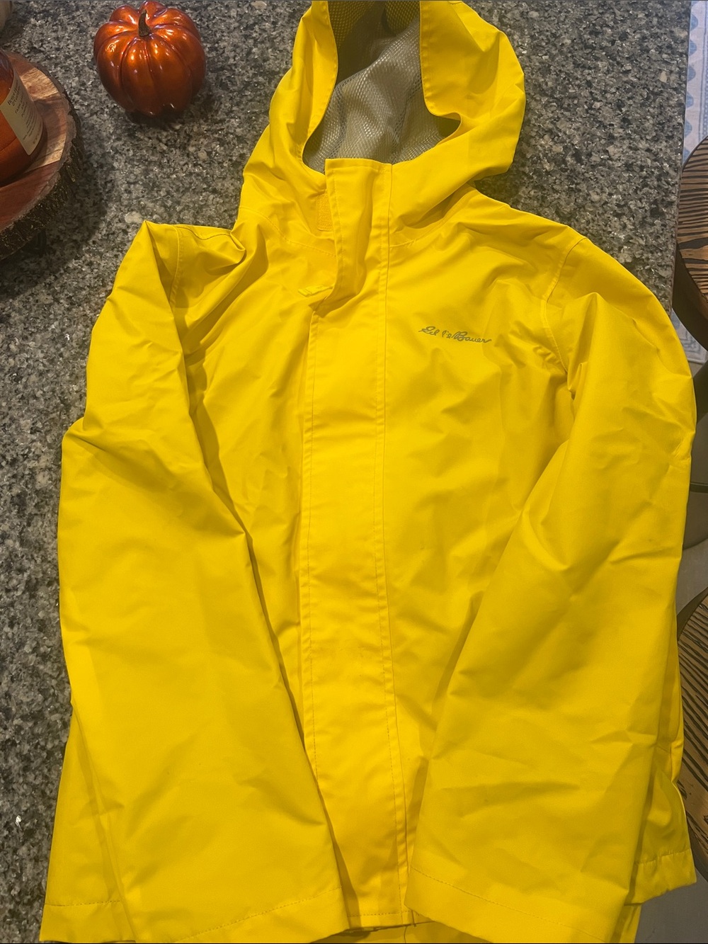 Eddie Bauer Bright Yellow Hooded Raincoat size Medium 10/12
